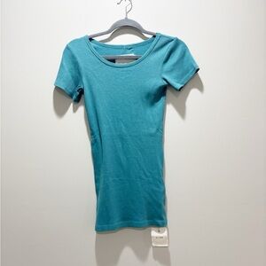 V::room • Women’s Cashmere/Cotton Ribbed Short Sleeve Crew in Peacock Teal NEW M